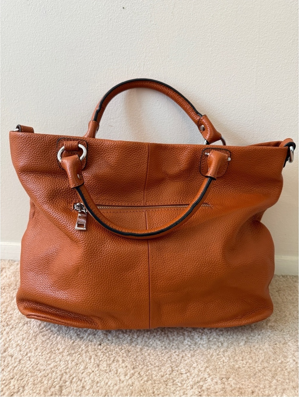 Kattee Leather Tote Bag w Silver Tone Hardware Boho Indie Sleaze Downtown